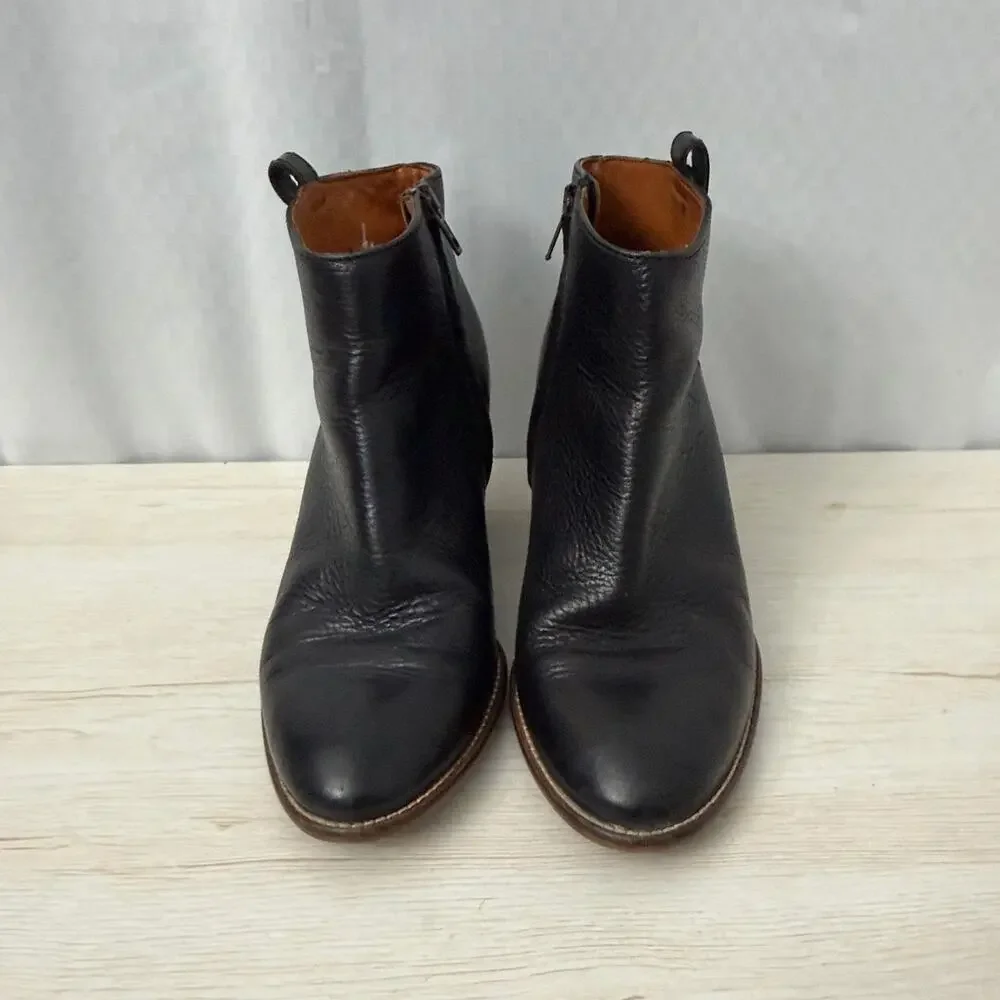 Madewell Billie Ankle Boots Womens Size 8 Black Leather Side Zip Block Heel